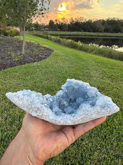 Celestite Moon-Shaped Cluster from Madagascar – Blue Celestine Geode