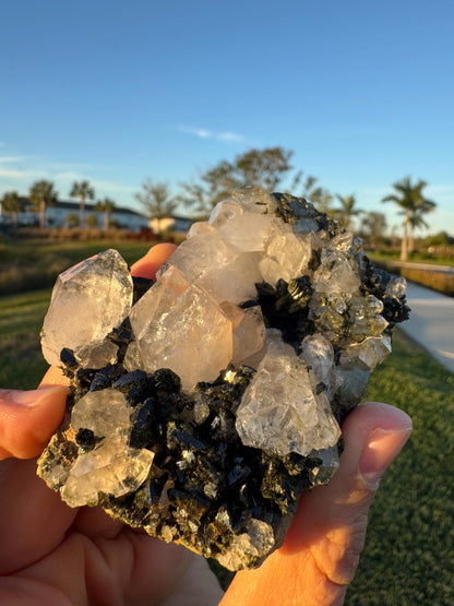 Epidote with Quartz Crystal from Turkey – Handheld Collector Specimen – Natural Chaos Formation