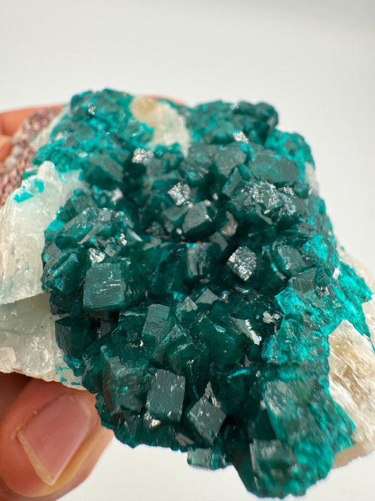 Natural Dioptase on Quartz and Copper Matrix – from Congo – Deep Green Collector Mineral Specimen