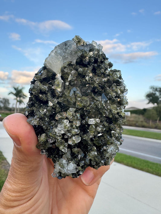 Epidote with Quartz Crystal – Green and Black Epidote Specimen from Turkey