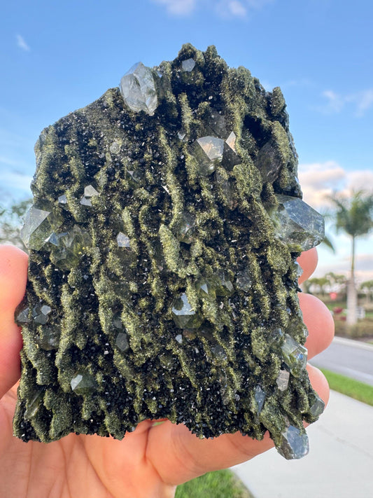 Green Epidote with Quartz Crystal – Rare Collector Specimen from Turkey – Natural Mineral Decor