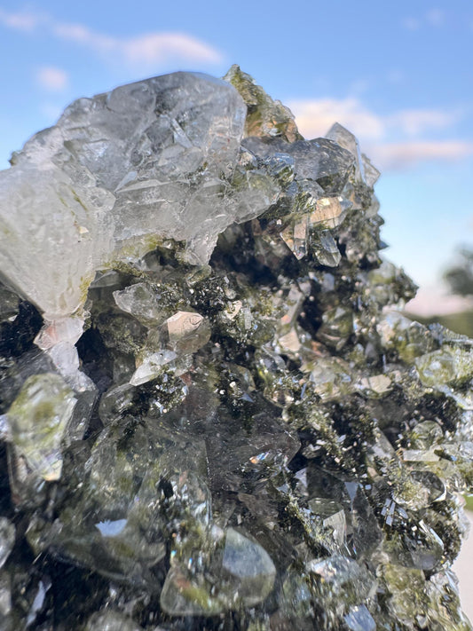 Epidote with Quartz Crystal – Green and Black Epidote Specimen from Turkey